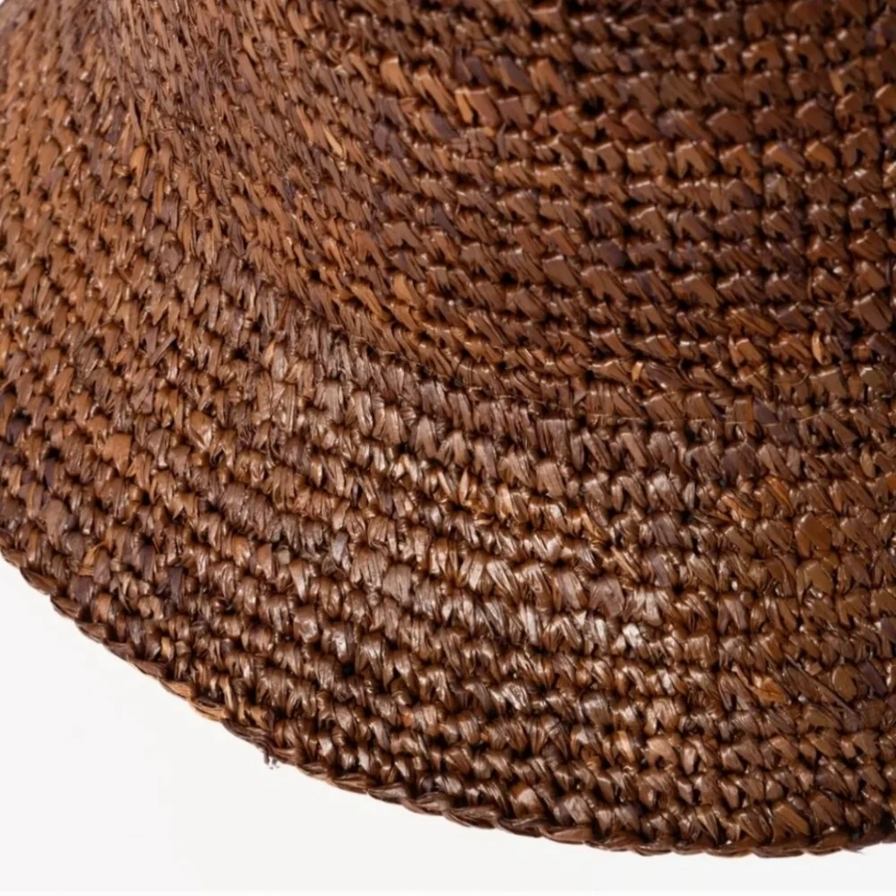 New Wyeth Tali 100% Raffia Straw Chocolate Bucket Hat One Size NWT - Picture 6 of 11